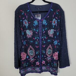 NWT Indigo Moon Sequin Cardigan Jacket Size 3X Embroidered Floral Formal Beaded